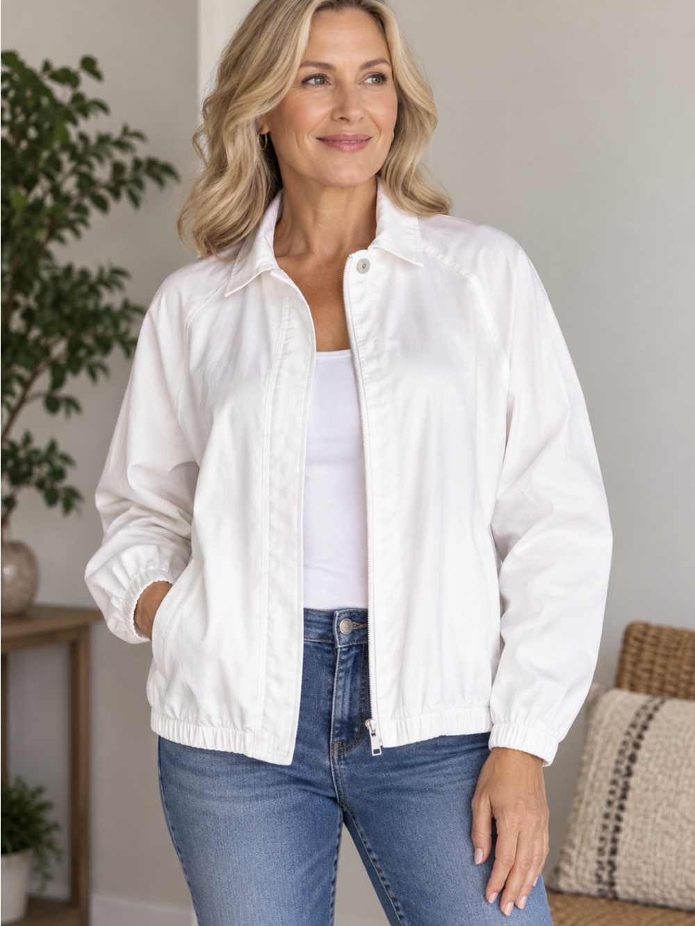 Women's Lightweight White Zippered Jacket